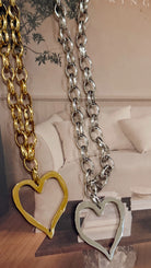 Stylish Large Open Heart Necklace showcasing its versatility and durability, by Chansuttpearls, suitable for casual and formal occasions.