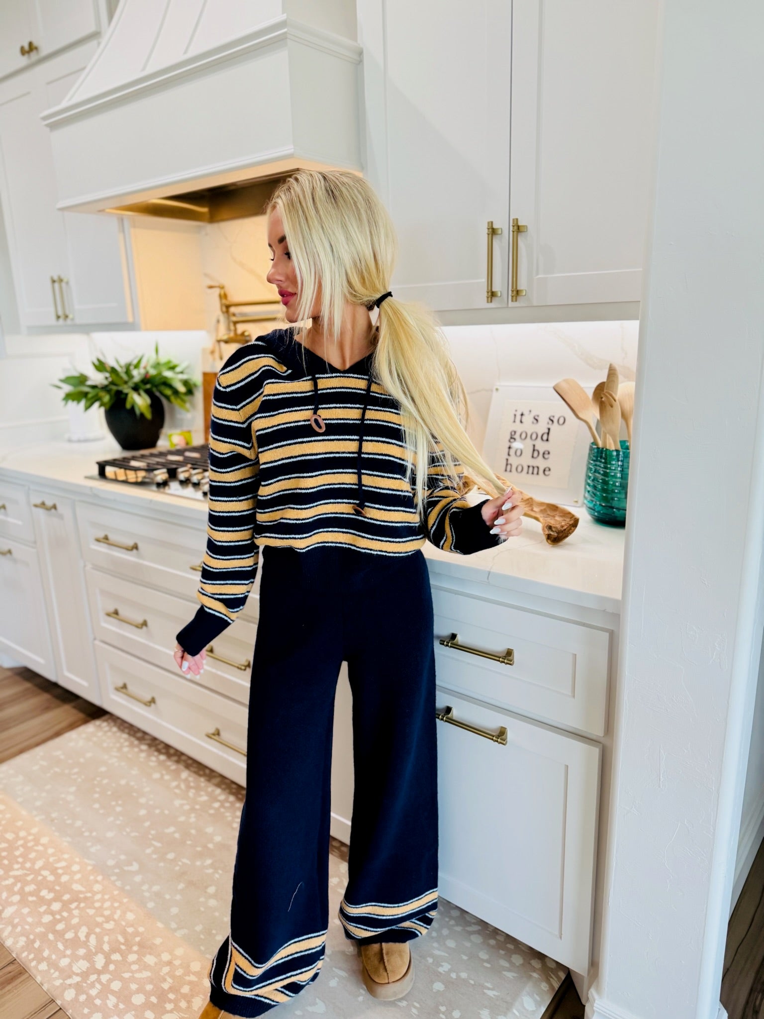 MULTI-COLOR NAVY & BUTTER HOODED KNIT SET- COZY WINTER SET - SET