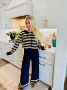 MULTI-COLOR NAVY & BUTTER HOODED KNIT SET- COZY WINTER SET - SET