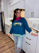 QUEEN OF SPARKLES COLORBLOCK SKI GOGGLE REFLECTION MOCK NECK SWEATSHIRT - Tops