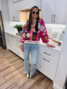 QUEEN OF SPARKLES HOT PINK NEW YEARS EVE ICON CARDIGAN - Tops