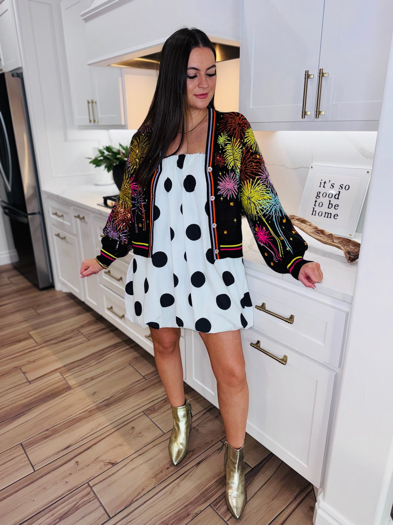 QUEEN OF SPARKLES BLACK MULTI PRINT FIREWORK BUTTON UP CARDIGAN - Tops