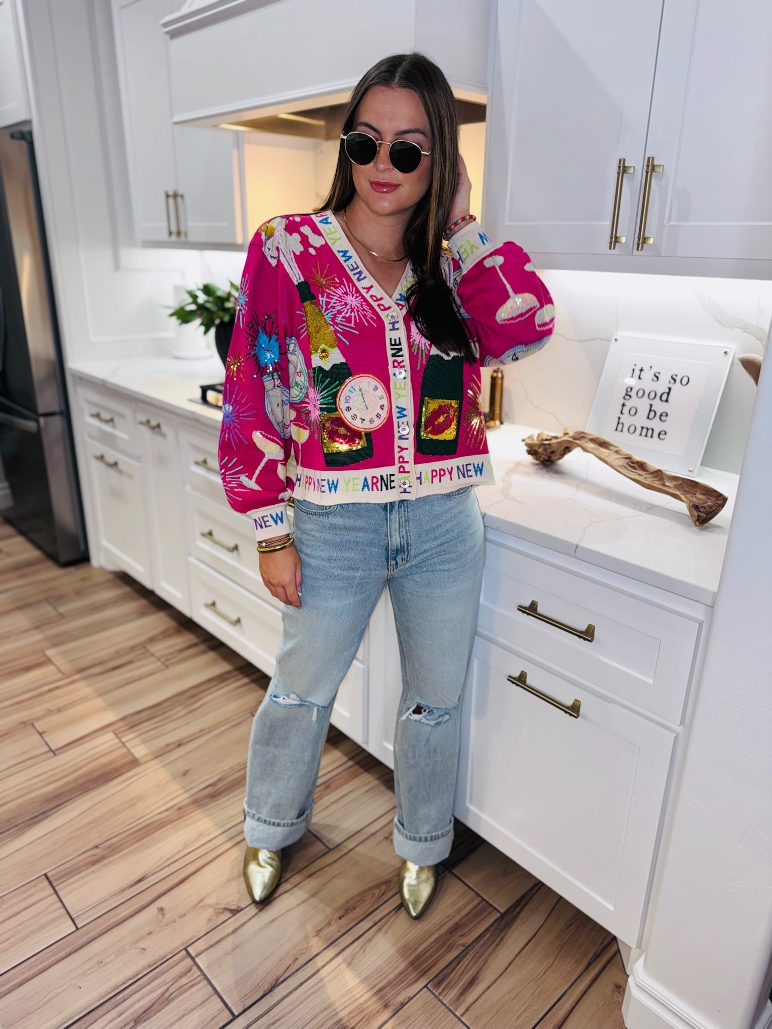 QUEEN OF SPARKLES HOT PINK NEW YEARS EVE ICON CARDIGAN - Tops