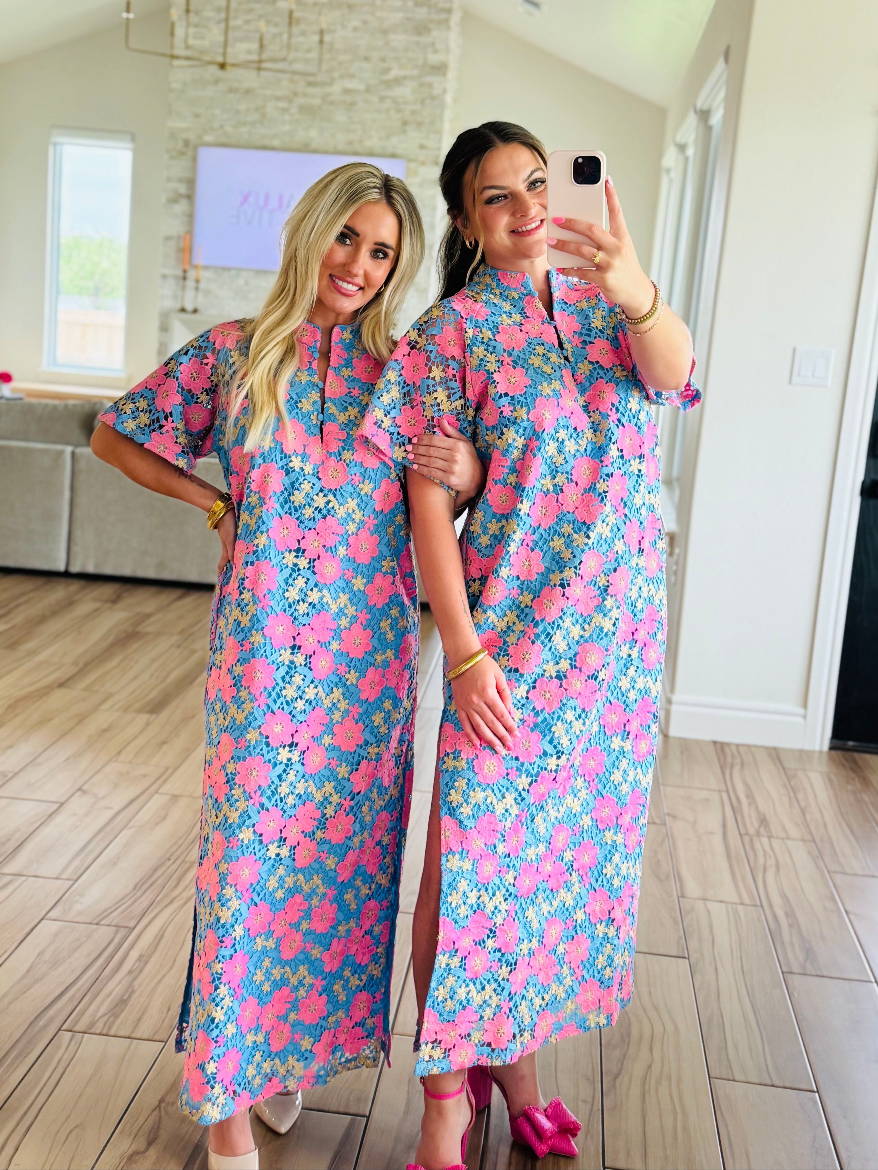 Leighton Pansy Maxi Dress by Buddy Love showcasing a stunning floral pattern and elegant loose fitting silhouette.