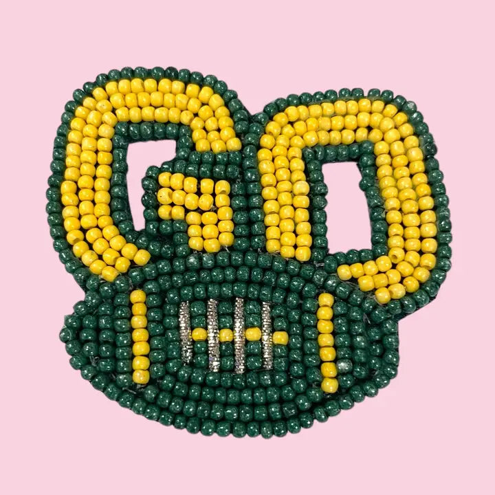 GREEN AND YELLOW GO GAME DAY PIN- STATEMENT