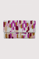 PINK ABSTRACT PRINTS BEADED CLUTCH