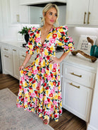 Miranda Puff Sleeve Maxi Dress by Buddy Love displayed on a model, showcasing the elegant maxi length and relaxed fit.