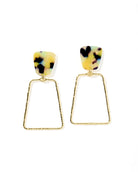 Kaelyn - Green-Mustard Camo - Earrings featuring dark green, yellow, gold, and mint marbled design with a glossy finish, perfect for stylish gals.