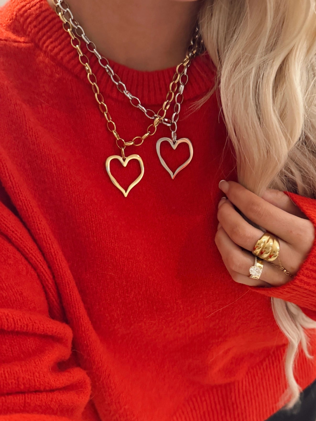 Elegant Large Open Heart Necklace in silver, ideal accessory for any outfit, available at 16-18 inches.