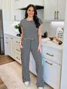 BLACK AND CREAM STRIPED KNIT MATCHING SET - SET