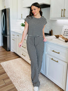 BLACK AND CREAM STRIPED KNIT MATCHING SET - SET