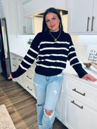 BLACK AND CREAM STRIPED SWEATER - Tops