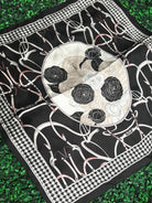 BLACK AND WHITE FLORAL CHECKERED SCARF