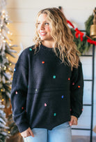 BLACK MULTI- COLOR JEWELED SWEATER