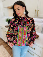 BLACK MULTI FLORAL PRINT TOP - Tops