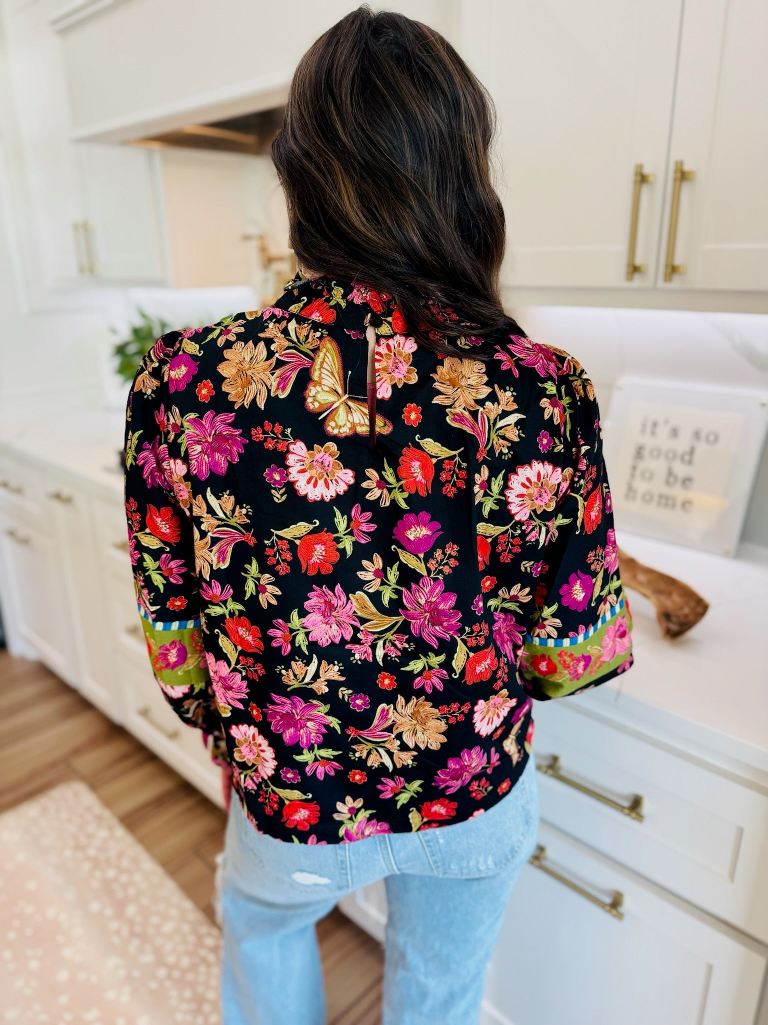 BLACK MULTI FLORAL PRINT TOP - Tops