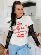 BLACK RIBBON FLORAL SHEER TOP