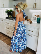 BLUE PAISLEY TIERED HALTER DRESS - Dress