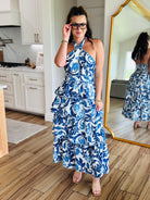 BLUE PAISLEY TIERED HALTER DRESS - Dress