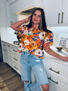 BUDDY LOVE ORANGE AND BLUE MANGO FLORAL TOP - Tops