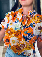 BUDDY LOVE ORANGE AND BLUE MANGO FLORAL TOP - Tops