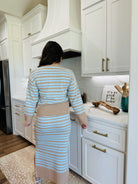 CREAM AND BLUE POINTELLE STRIPED SWEATER & MIDI SET - SET