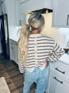 CREAM AND CAMEL STRIPE SWEATER - L - Tops