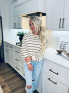 CREAM AND CAMEL STRIPE SWEATER - Tops