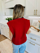 CRIMSON ROUND NECK CAP SLEEVE SWEATER - Tops