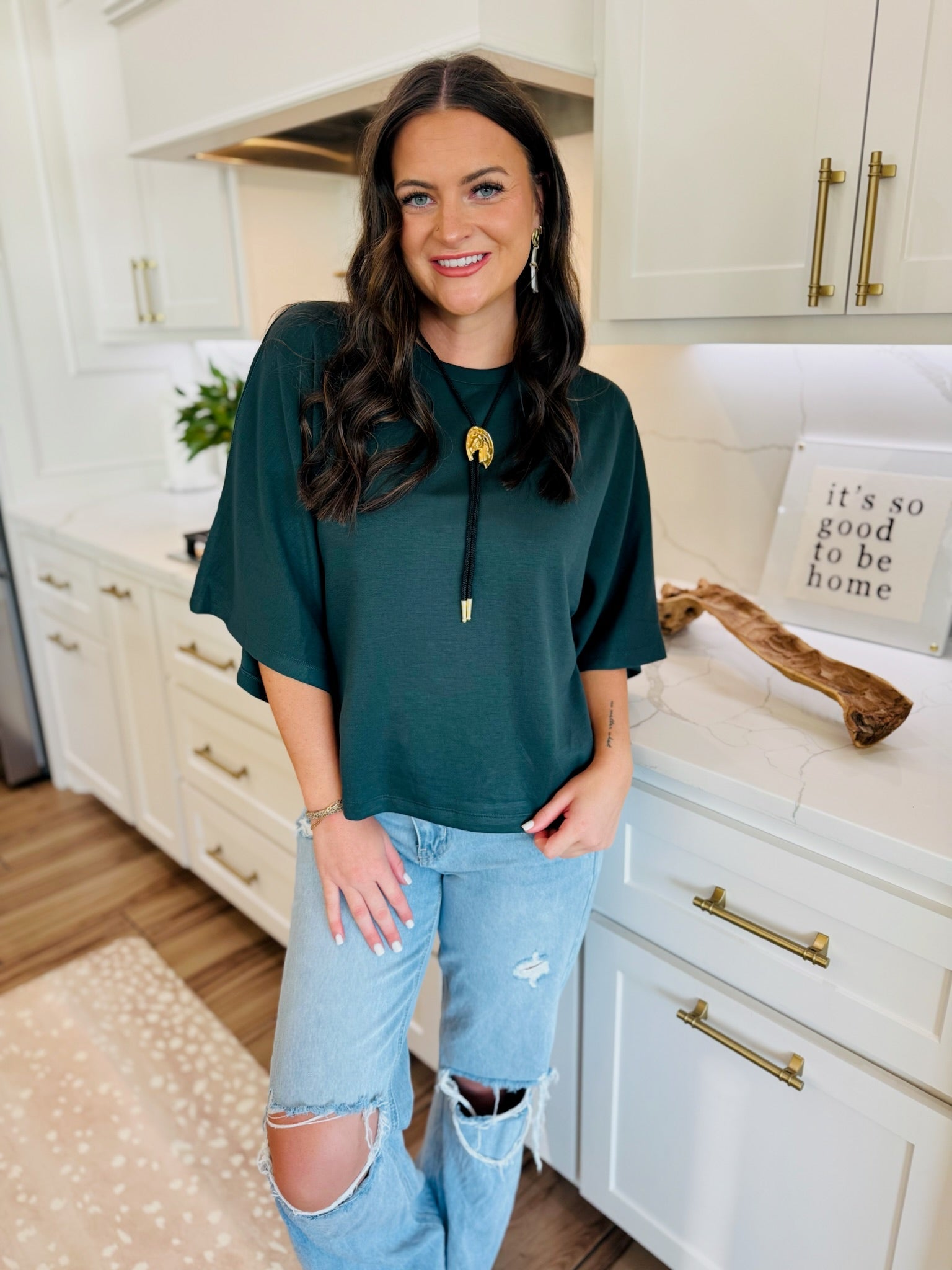 DARK GREEN ENTRO OVER-SIZED TEE - Tops