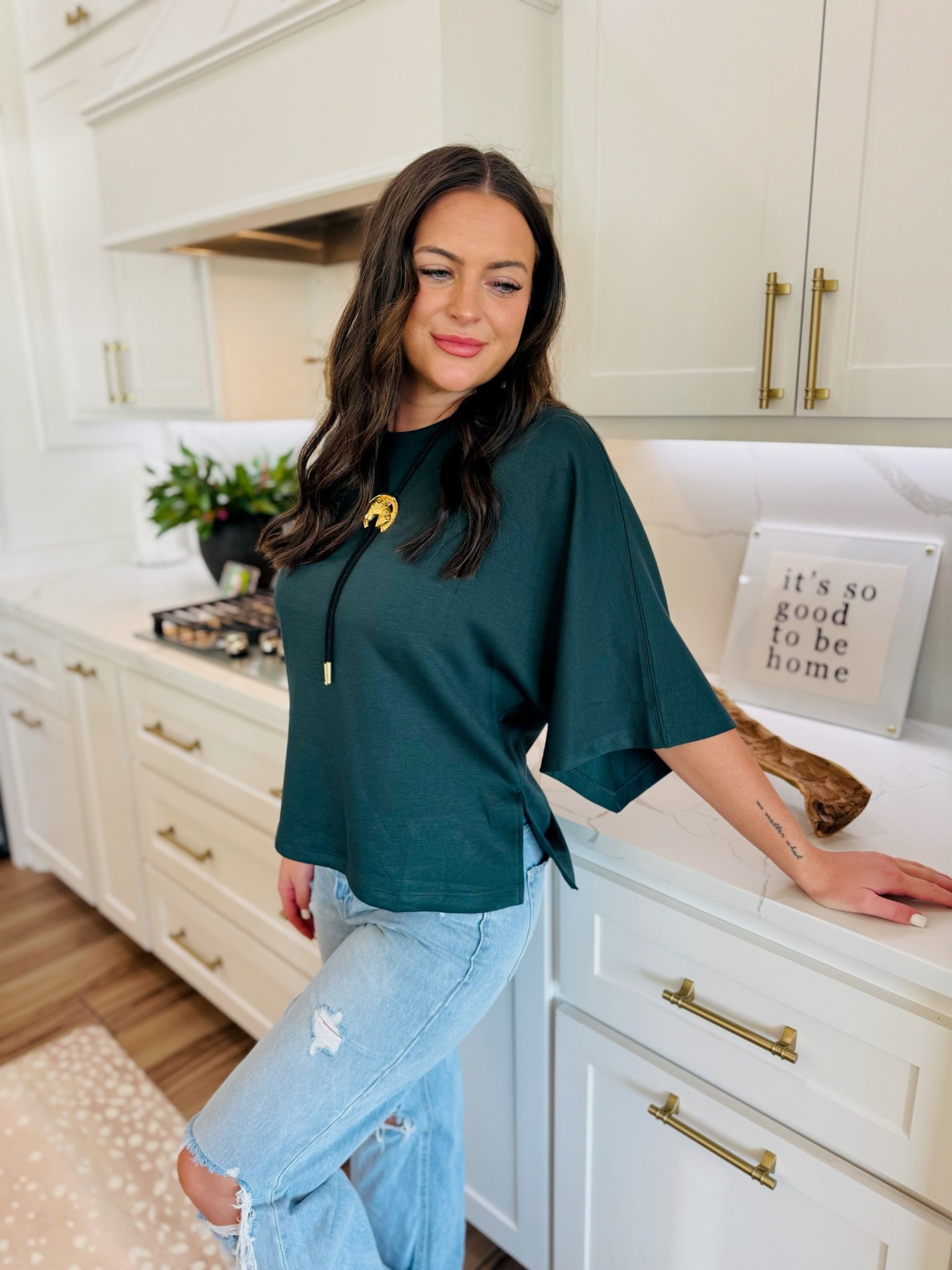 DARK GREEN ENTRO OVER-SIZED TEE - Tops