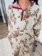 DAVI & DANI FLORAL FRENCH TERRY HALF-ZIP SET- NATURAL PINK BOUQUET - SET