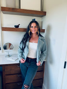 DAVI & DANI RHINESTONE LONG SLEEVE ZIP-UP DENIM JACKET- MOTO INSPIRED SPARKLE - Tops