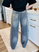 DUSTY LEOPARD WASHED DRAWSTRING PANTS - Bottoms