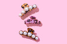 Claw Hair Clip in Brown and Black Tortoise with Pearl Beads - Elevate your style with this trendy accessory by Taylor Elliott Designs.