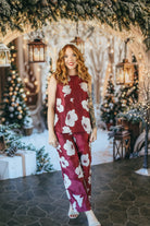 ENTRO BROCADE SILVER & RUBY DRESSY PANT SET - SET