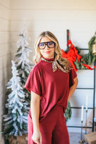 ENTRO BURGUNDY RIBBED MATCHING PANT SET - SET