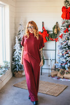 ENTRO BURGUNDY RIBBED MATCHING PANT SET - SET