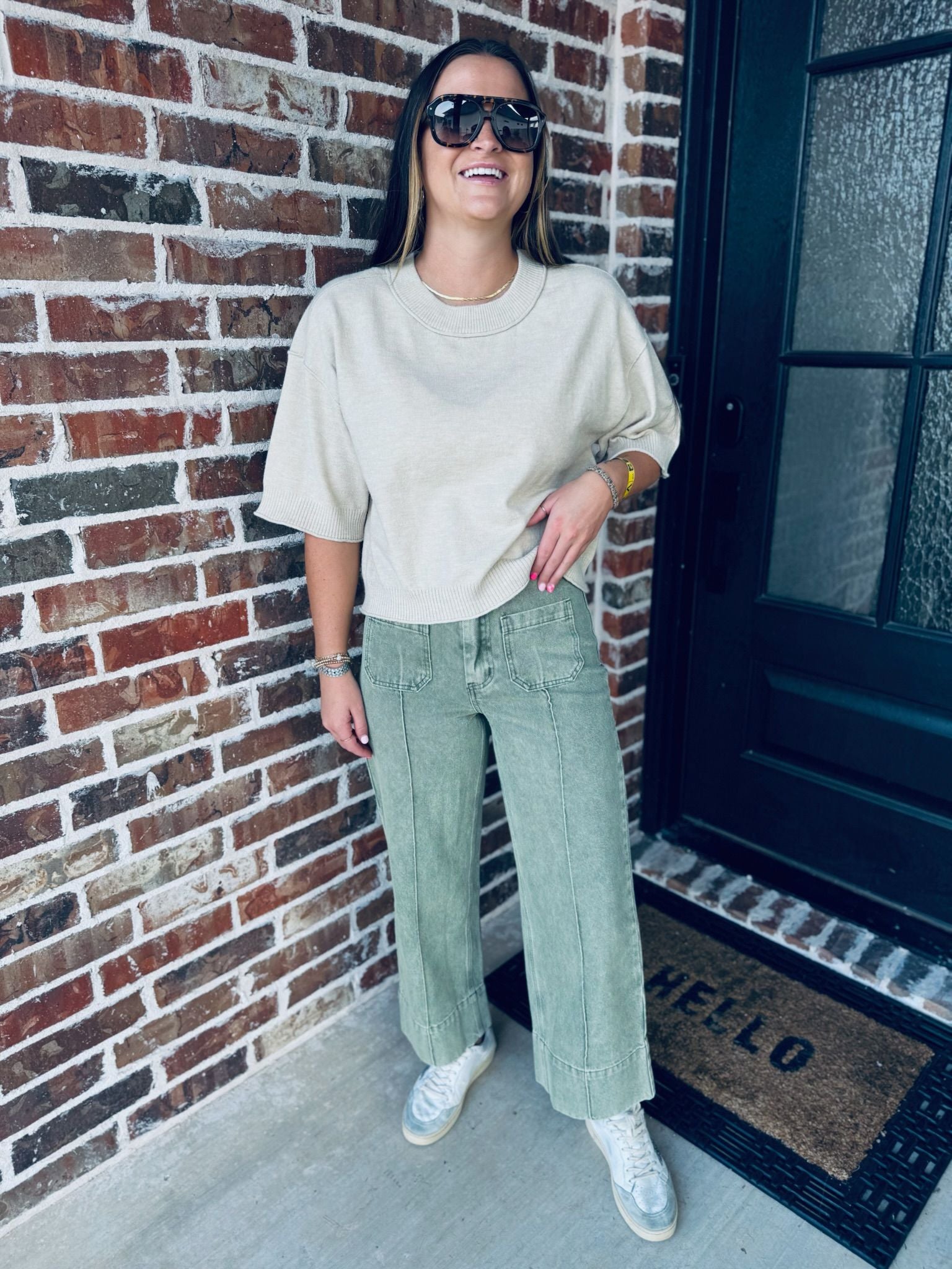 ENTRO OATMEAL KNIT SWEATER TOP - Tops