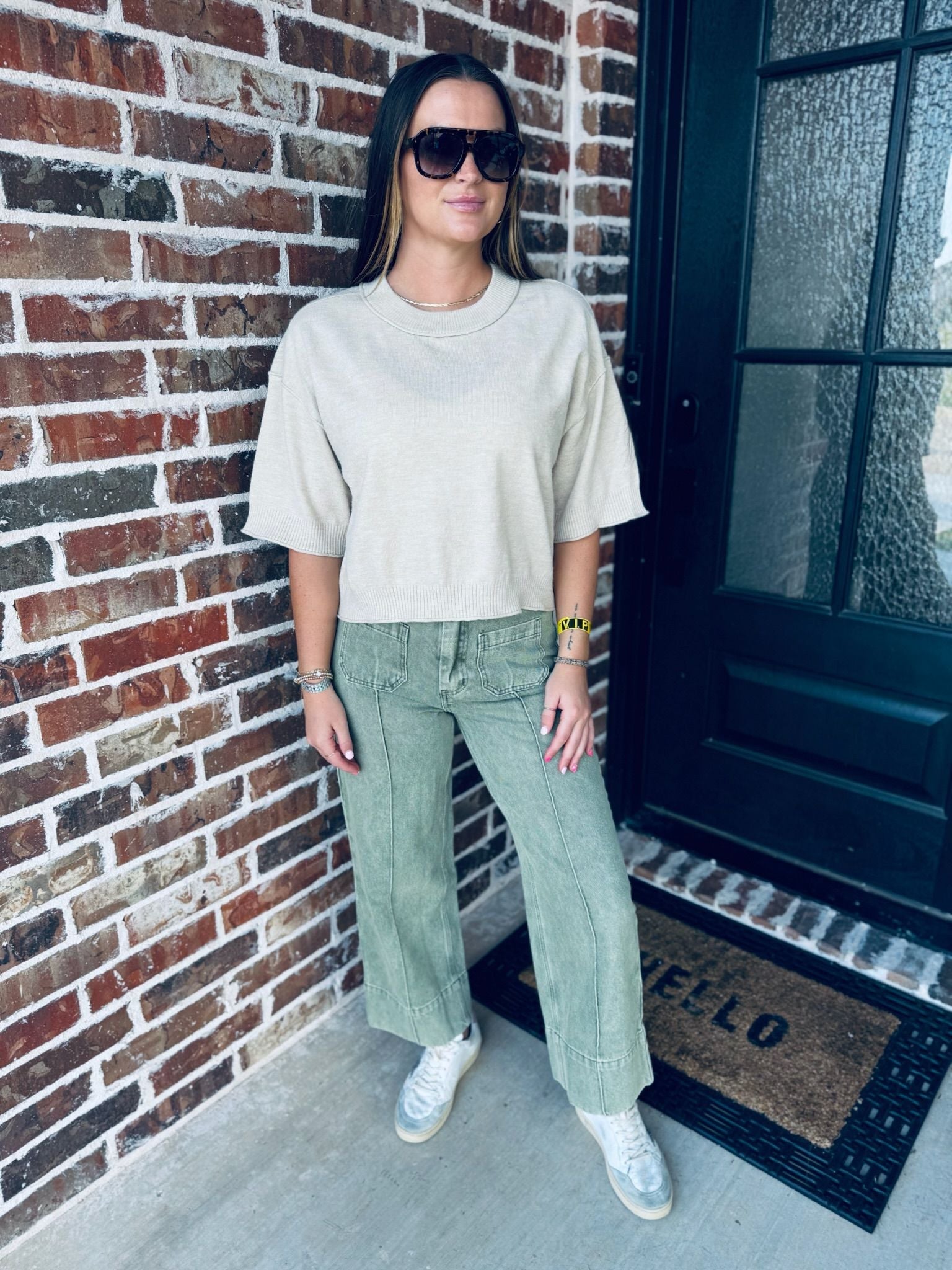 ENTRO OATMEAL KNIT SWEATER TOP - Tops