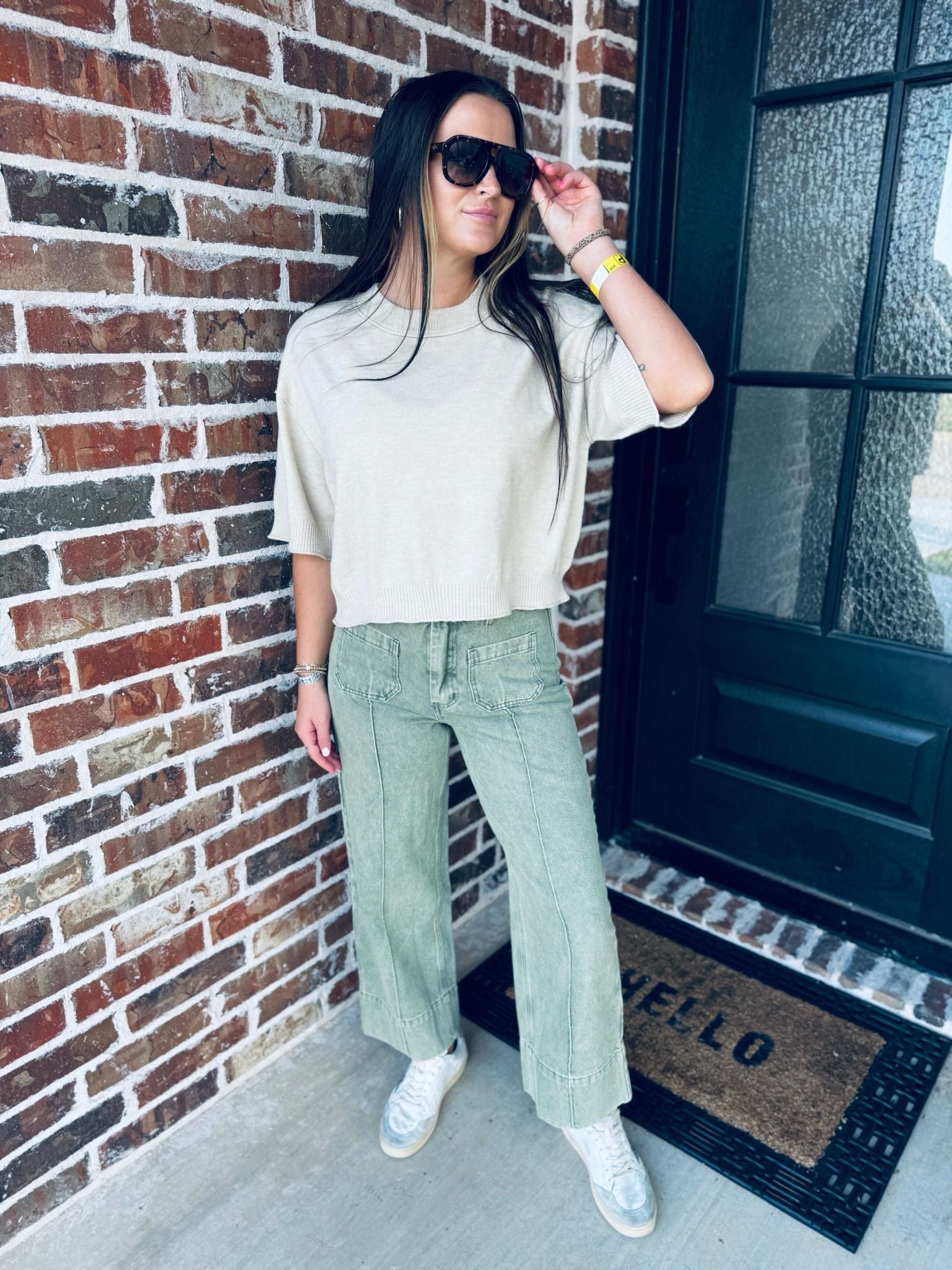 ENTRO OATMEAL KNIT SWEATER TOP - Tops