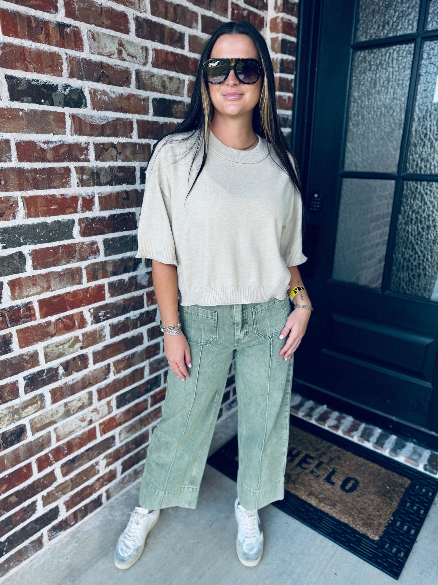 ENTRO OATMEAL KNIT SWEATER TOP - Tops