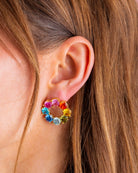 Elegant 14k gold plated drop earrings - Circles with vibrant gems, a chic accessory by Paige that every fashionista needs.