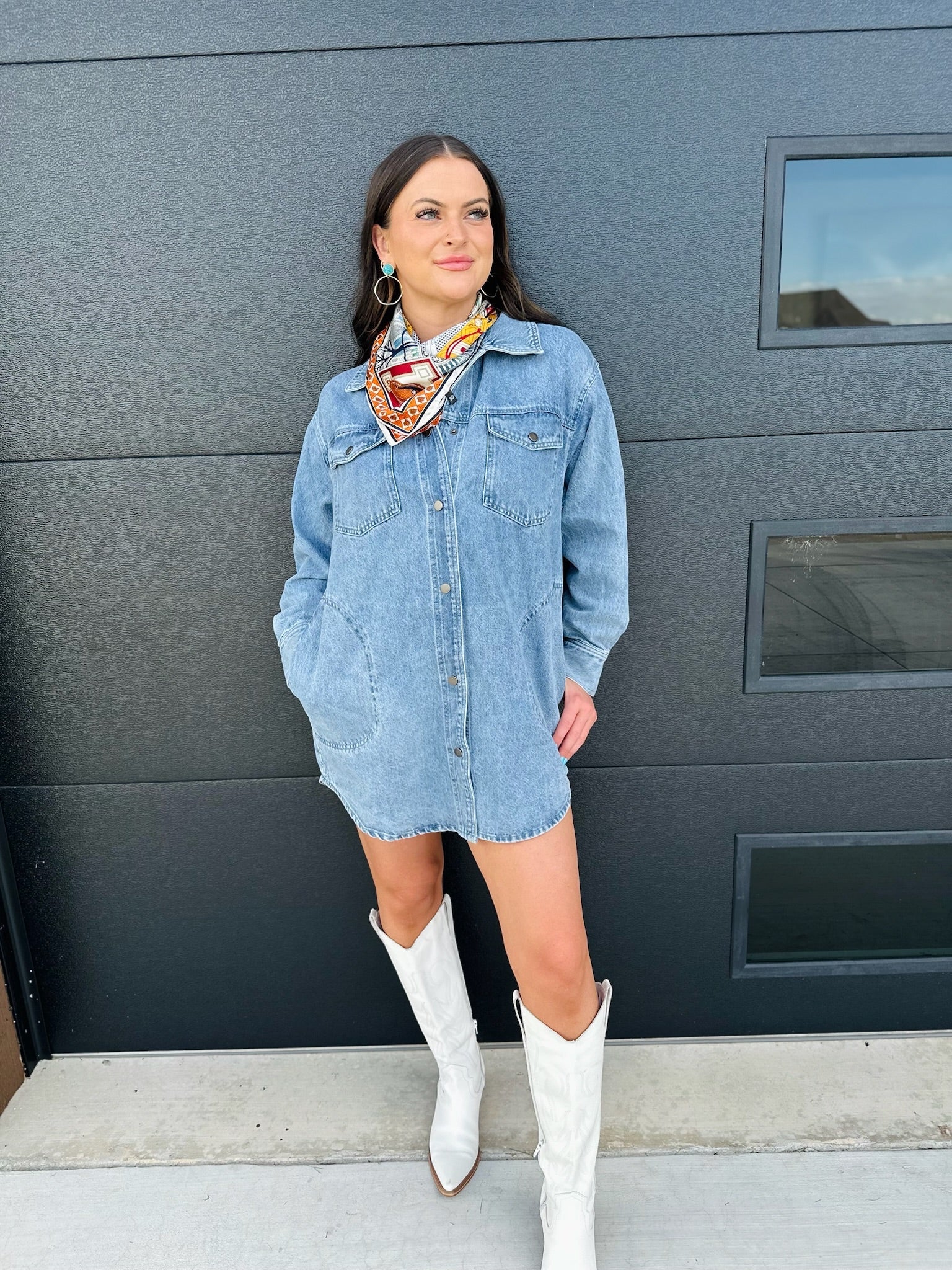 FATE LIGHT BLUE DENIM SHACKET DRESS - Tops