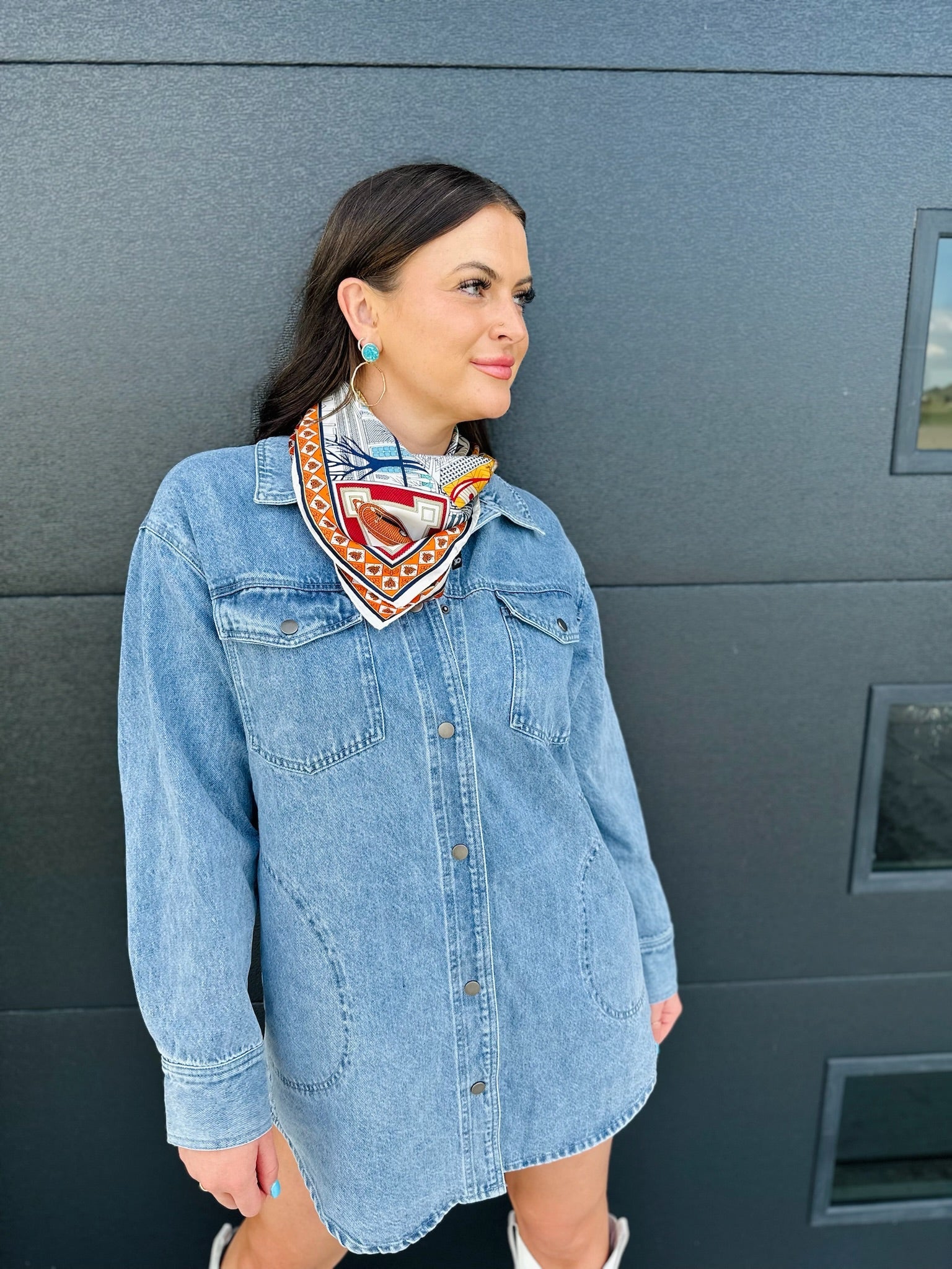 FATE LIGHT BLUE DENIM SHACKET DRESS - Tops