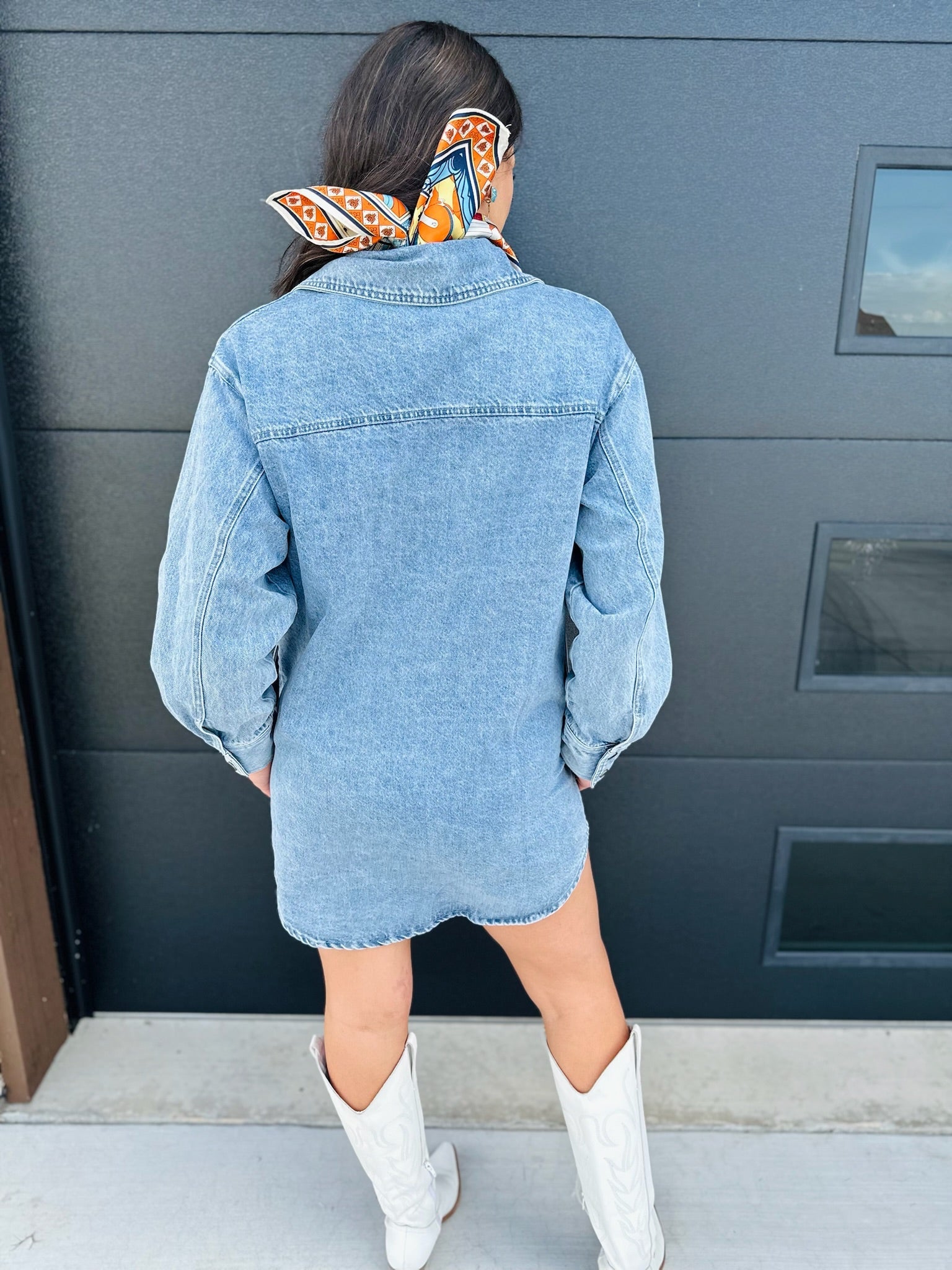 FATE LIGHT BLUE DENIM SHACKET DRESS - Tops