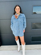 FATE LIGHT BLUE DENIM SHACKET DRESS - Tops