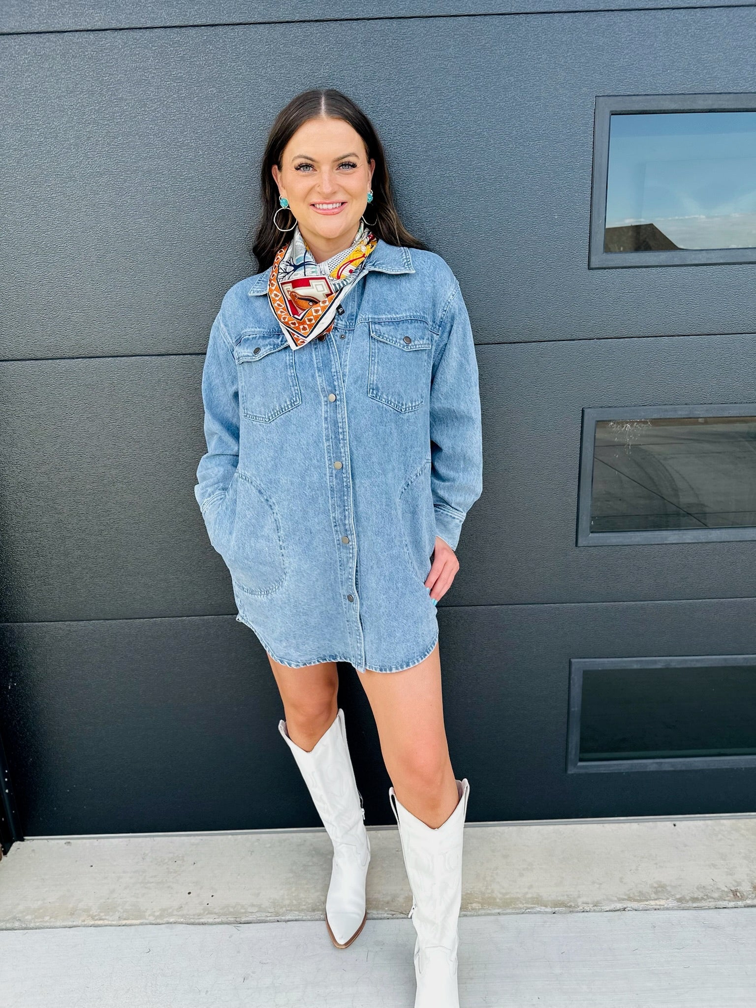 FATE LIGHT BLUE DENIM SHACKET DRESS - Tops