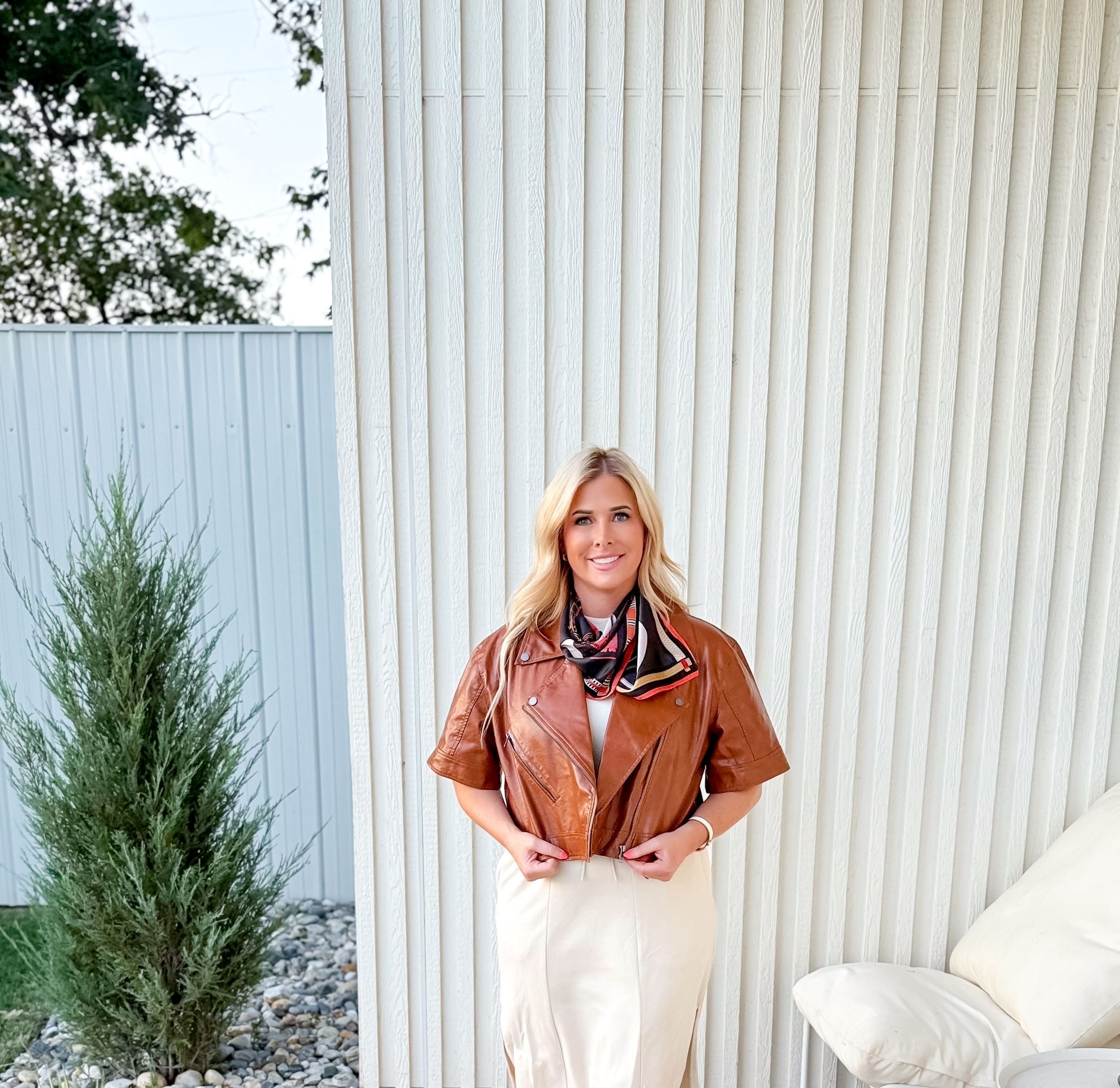 FAUX LEATHER SHORT SLEEVE JACKET - Tops