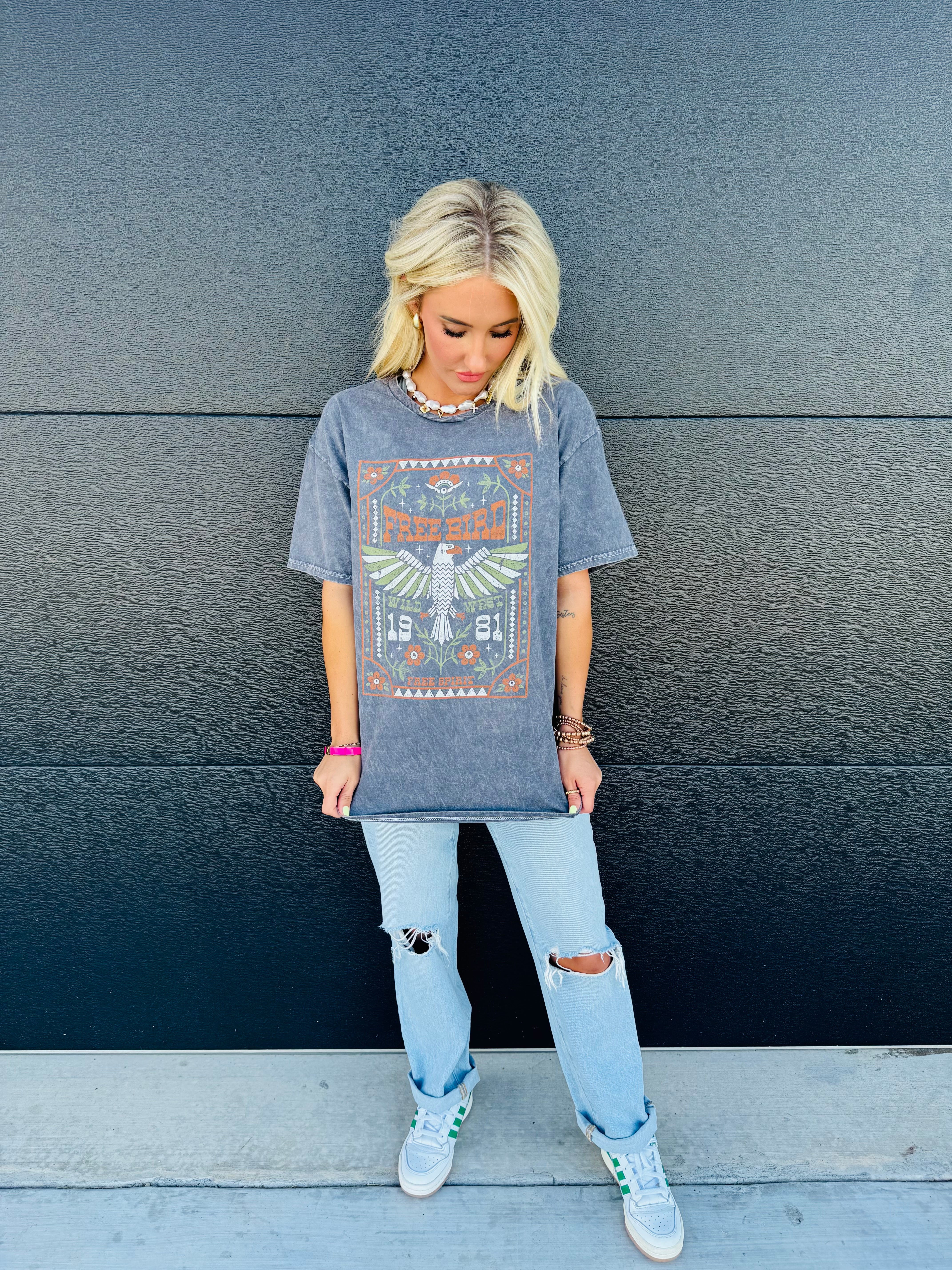 FREE BIRD MINERAL WASHED TEE - Tops